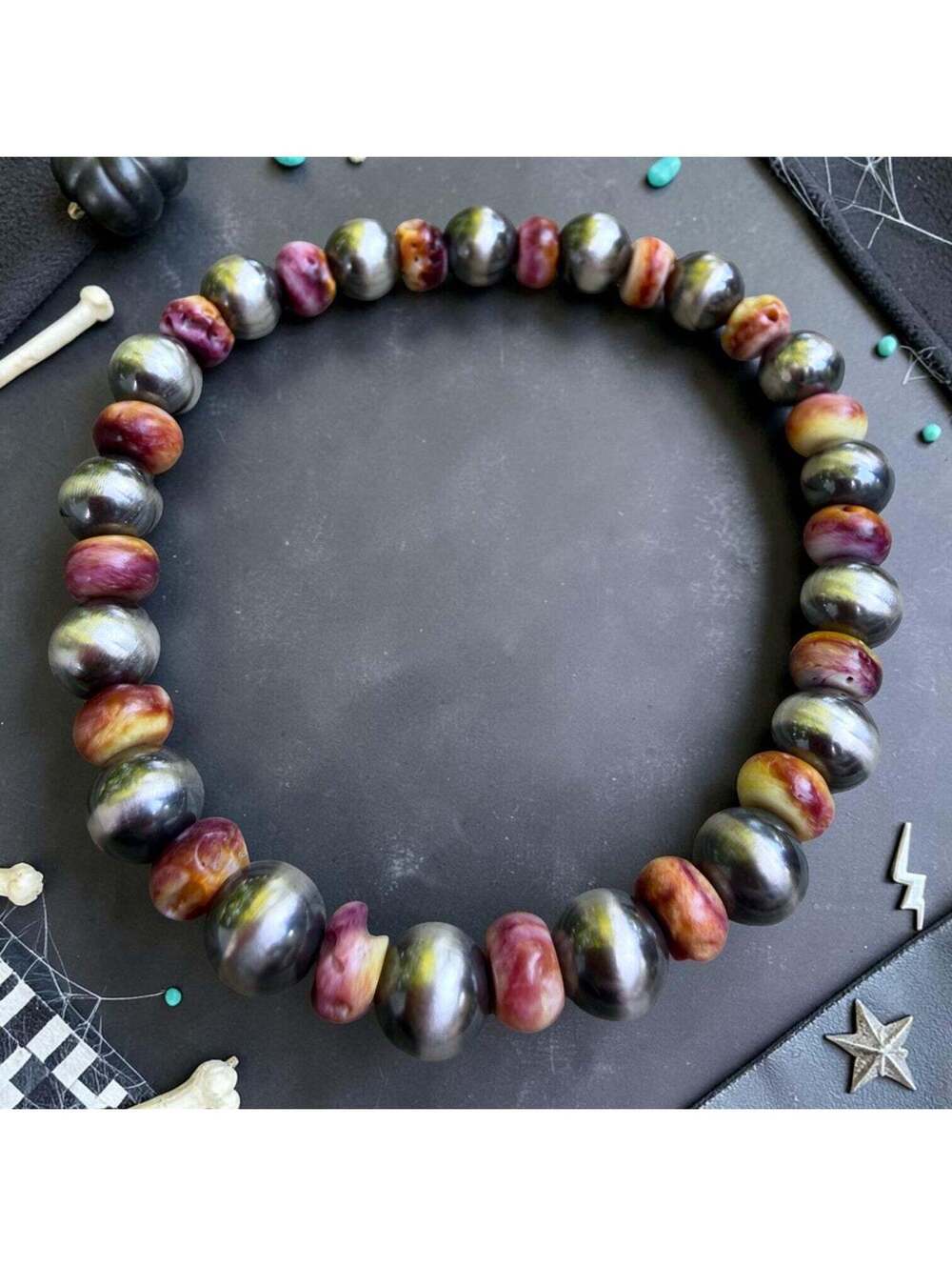 6.5" Sunset Spiny Stretch Bracelet w/ 7mm Sterling Pearls